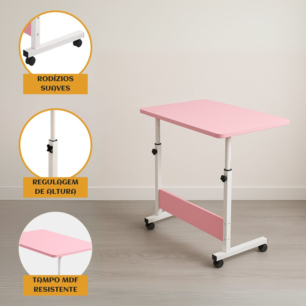 Mesa Notebook Ergonômica Multiuso Altura Regulável Rodinhas Mesa  de Canto Escrivaninha para Cama Sofá Ajustes LuvinCo