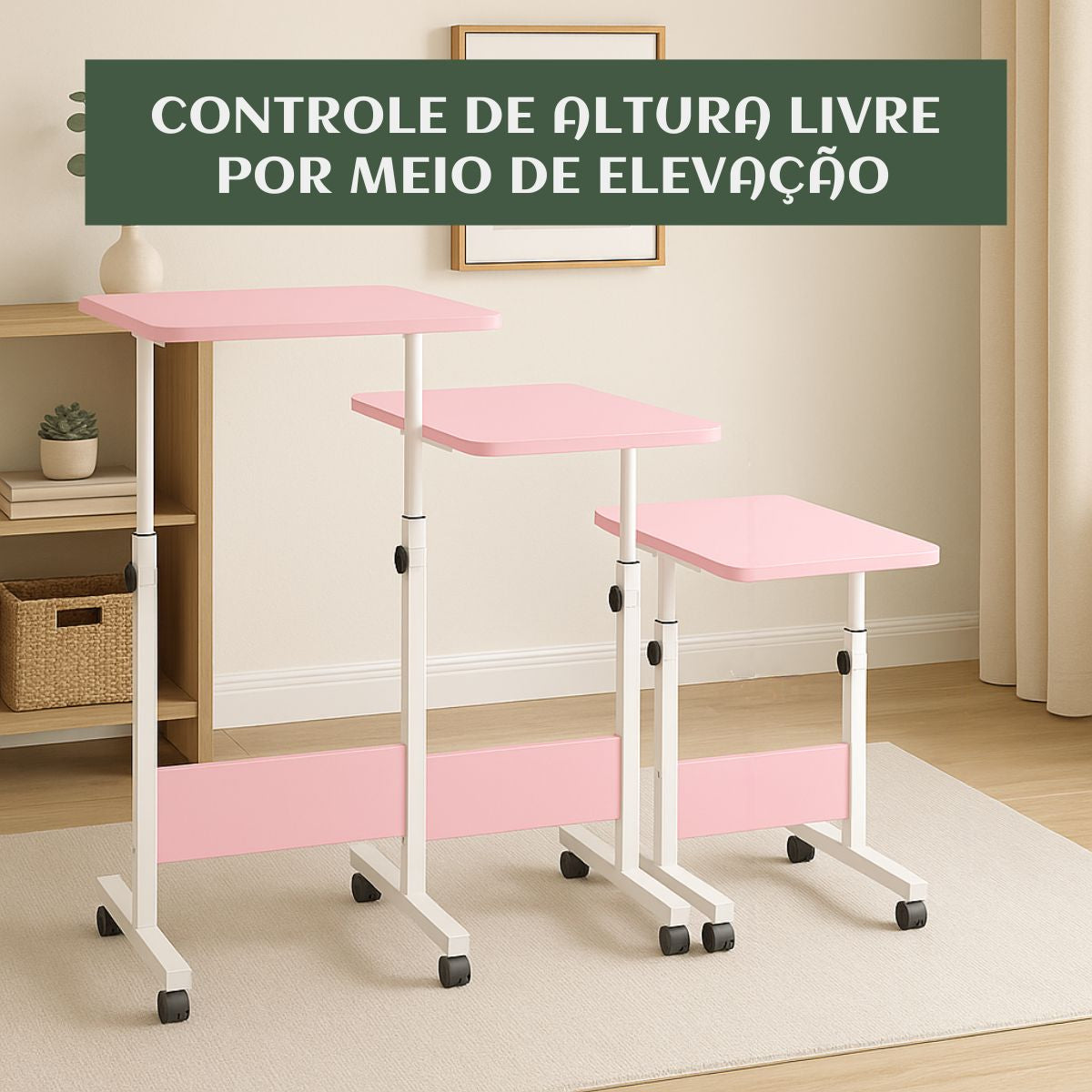 Mesa Notebook Ergonômica Multiuso Altura Regulável Rodinhas Mesa  de Canto Escrivaninha para Cama Sofá Ajustes LuvinCo