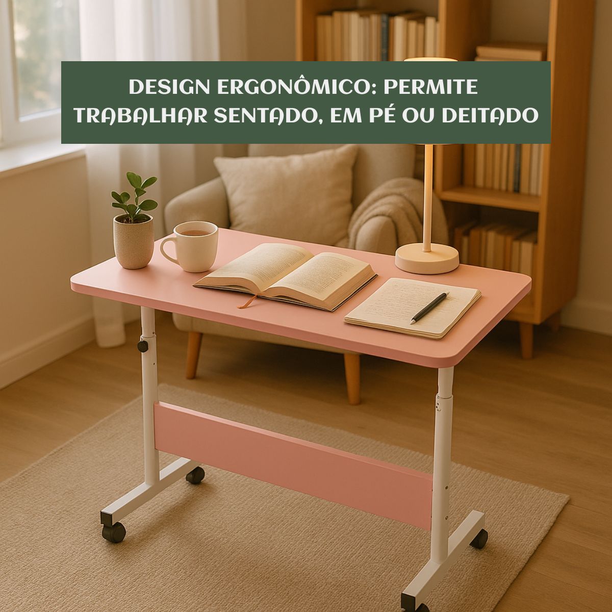 Mesa Notebook Ergonômica Multiuso Altura Regulável Rodinhas Mesa  de Canto Escrivaninha para Cama Sofá Ajustes LuvinCo