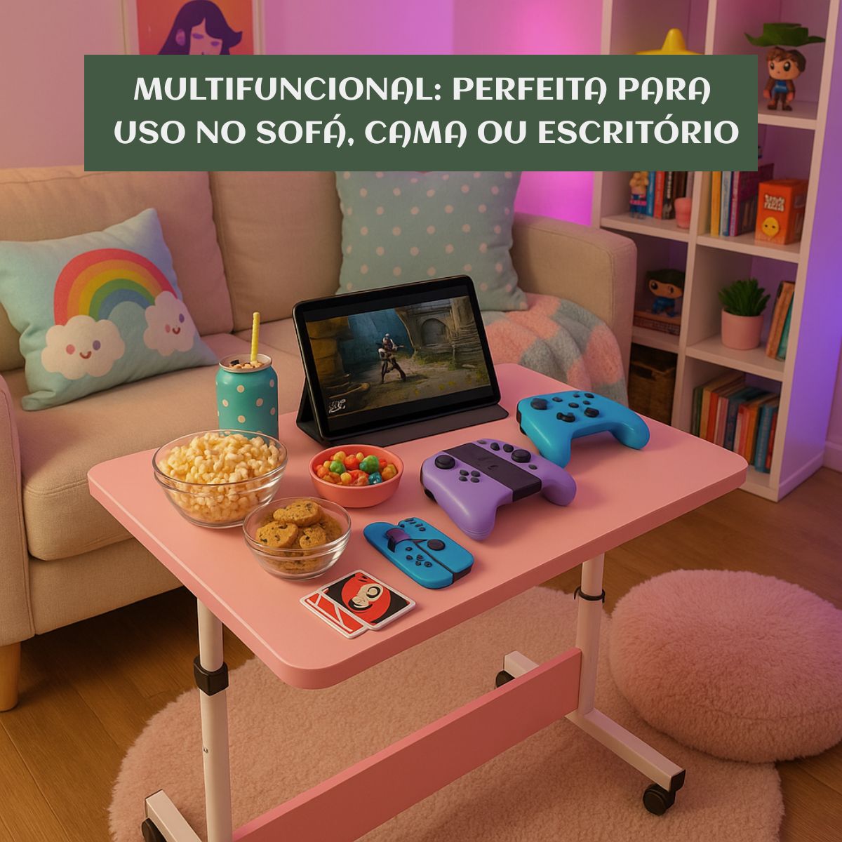 Mesa Notebook Ergonômica Multiuso Altura Regulável Rodinhas Mesa  de Canto Escrivaninha para Cama Sofá Ajustes LuvinCo