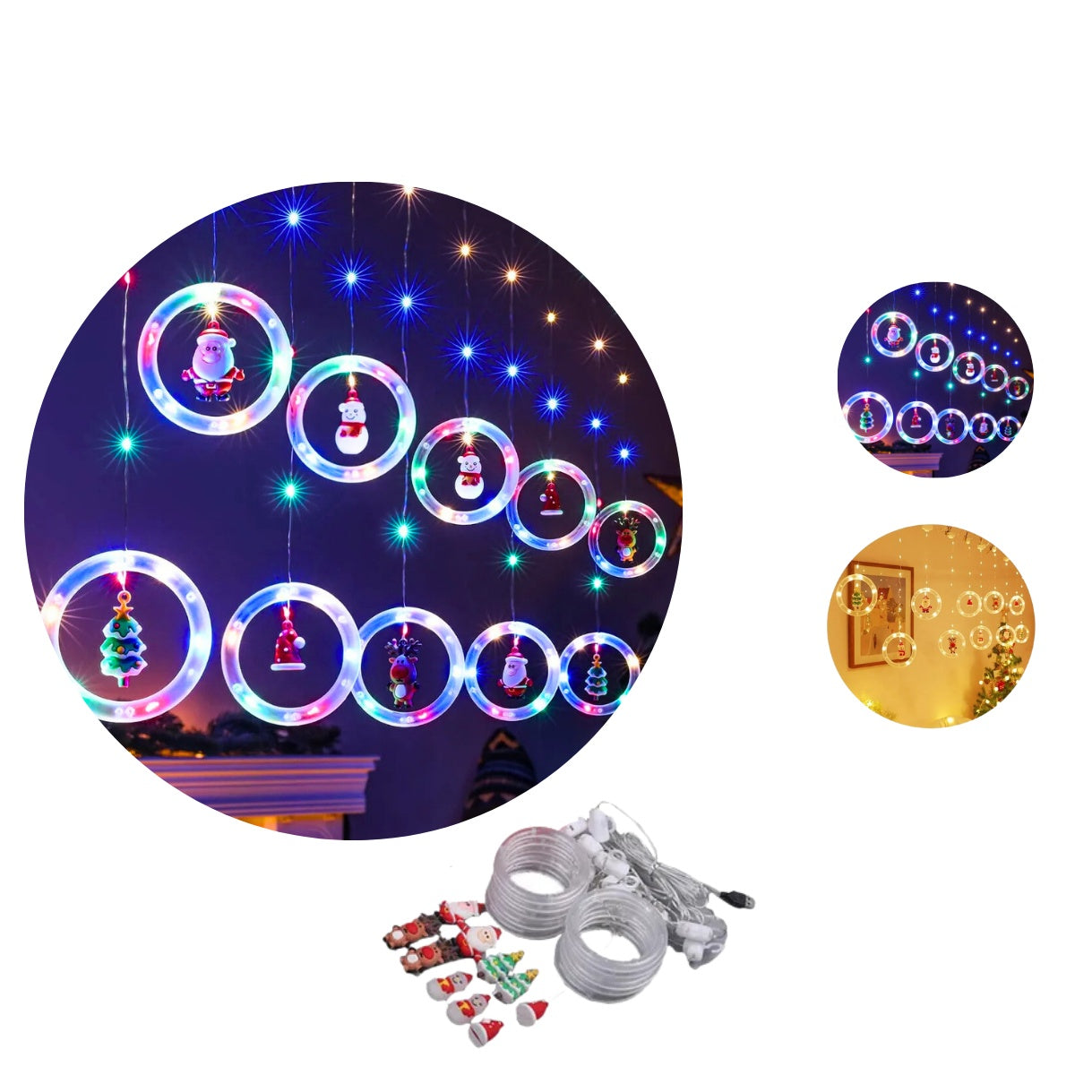 Pisca Cascata 130 Led IP65 Prova De Água  3,0m Cortina Varal Figura Decoração Natal Varal LuvinCo Bivolt