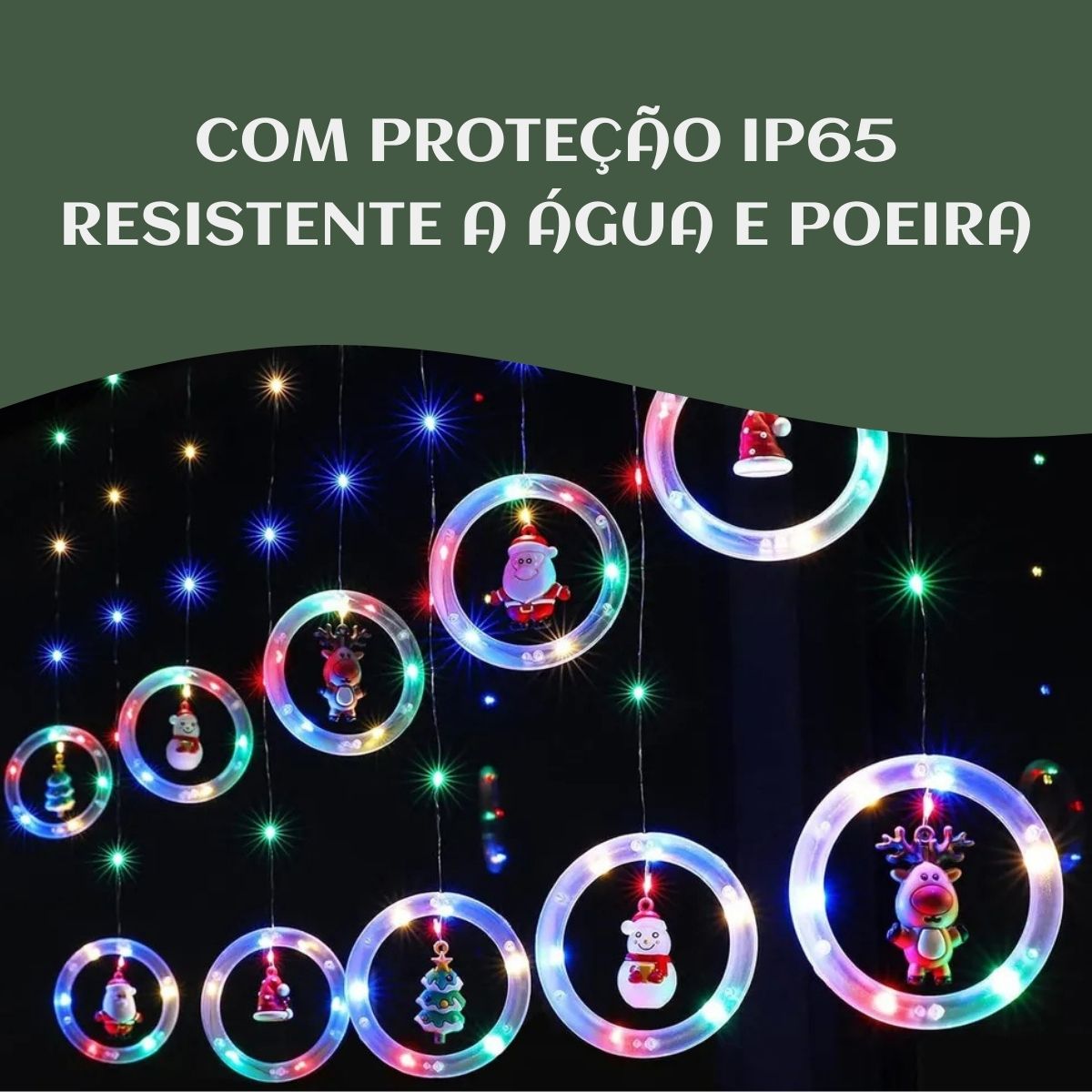 Pisca Cascata 130 Led IP65 Prova De Água  3,0m Cortina Varal Figura Decoração Natal Varal LuvinCo Bivolt