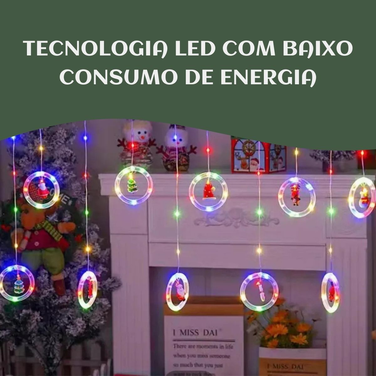 Pisca Cascata 130 Led IP65 Prova De Água  3,0m Cortina Varal Figura Decoração Natal Varal LuvinCo Bivolt