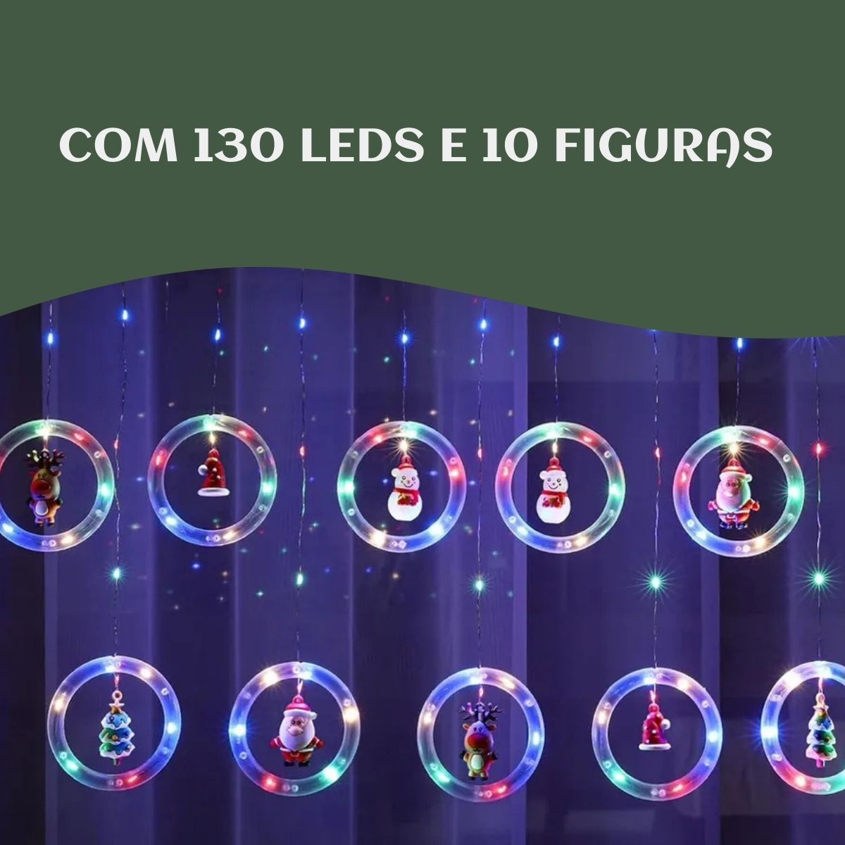 Pisca Cascata 130 Led IP65 Prova De Água  3,0m Cortina Varal Figura Decoração Natal Varal LuvinCo Bivolt