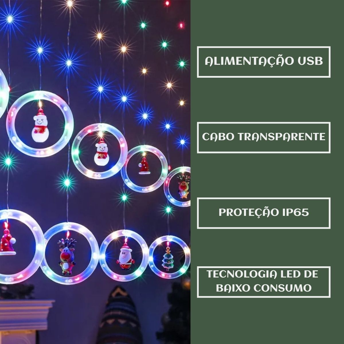 Pisca Cascata 130 Led IP65 Prova De Água  3,0m Cortina Varal Figura Decoração Natal Varal LuvinCo Bivolt
