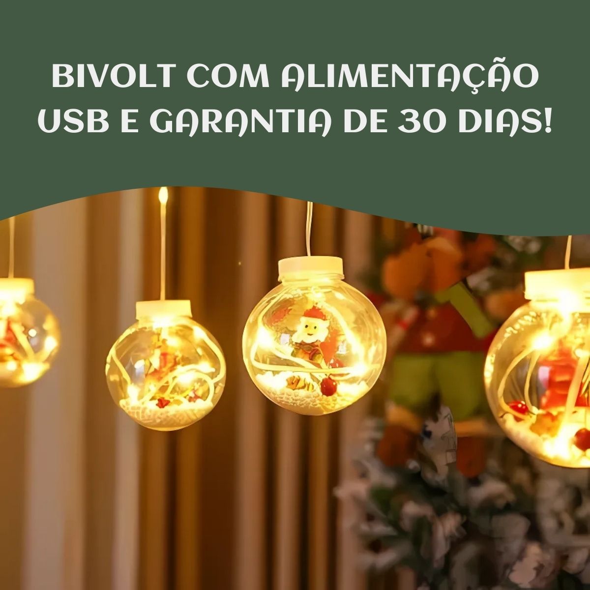 Pisca Cascata Varal 130Led 3,0m Circuito Bivolt USB Cordão Fio Fada e Figura A Prova De Água Decoração Natal LuvinCo