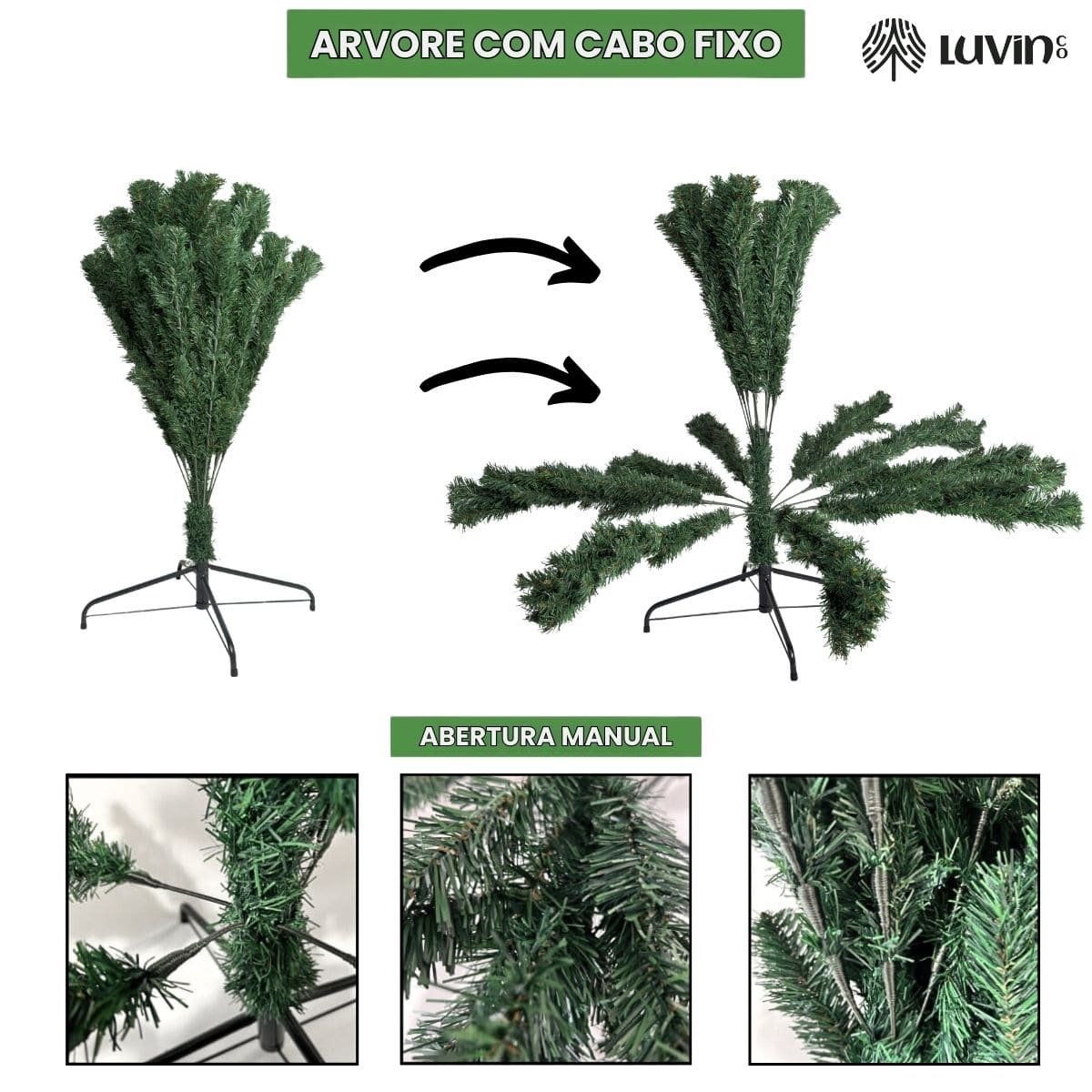 Árvore De Natal Pinheiro Canadense Luxo 1,80m 800 Galhos Tradicional Verde Imperial Premium Grande Cheia Luvinco