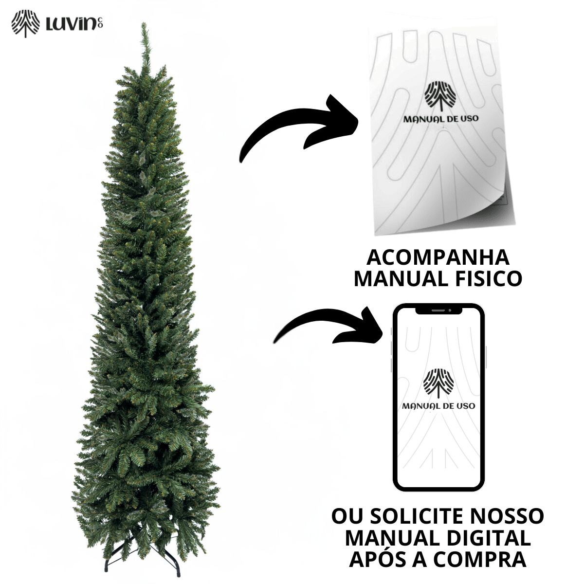 Árvore Natal Slim 2,10m 800 Galhos Pinheiro Tradicional Fina Luxo Cheia Luvinco