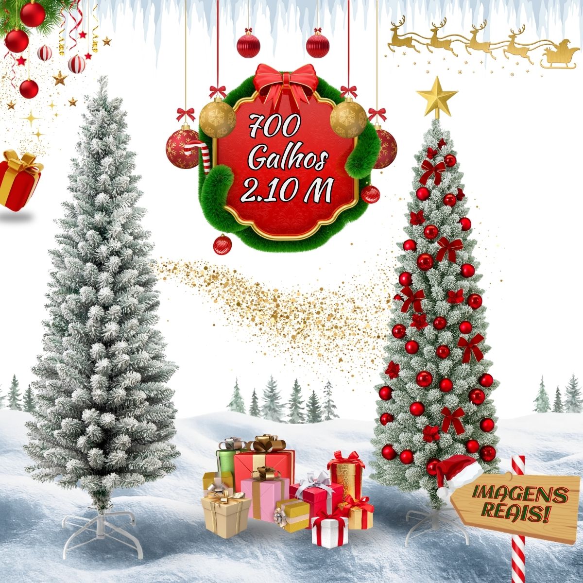 Árvore Natal Slim Nevada 2,10m 700 Galhos Pinheiro Tradicional Fina Luxo Cheia Luvinco