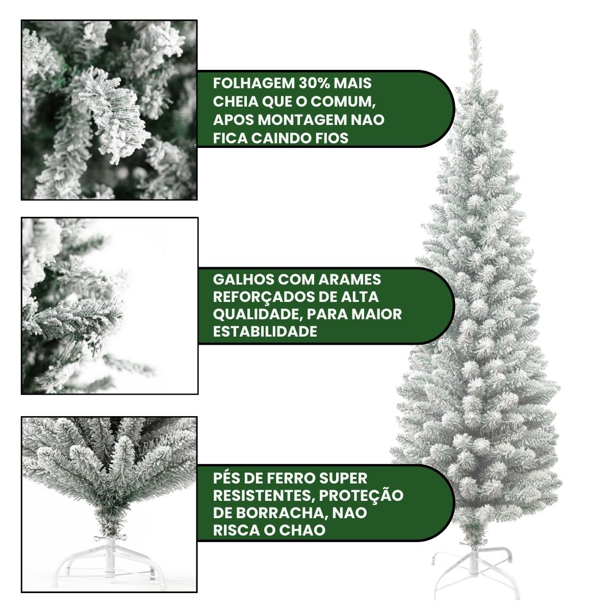 Árvore Natal Slim Nevada 2,40m 800 Galhos Pinheiro Tradicional Fina Luxo Cheia Luvinco